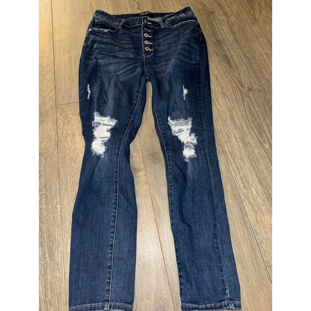 Judy Blue Women 13/31 Dark Wash Distressed Button Fly High Rise Skinny Jeans